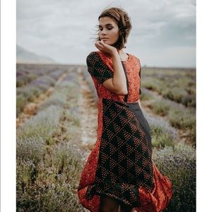 Red and Black paisley midi dress